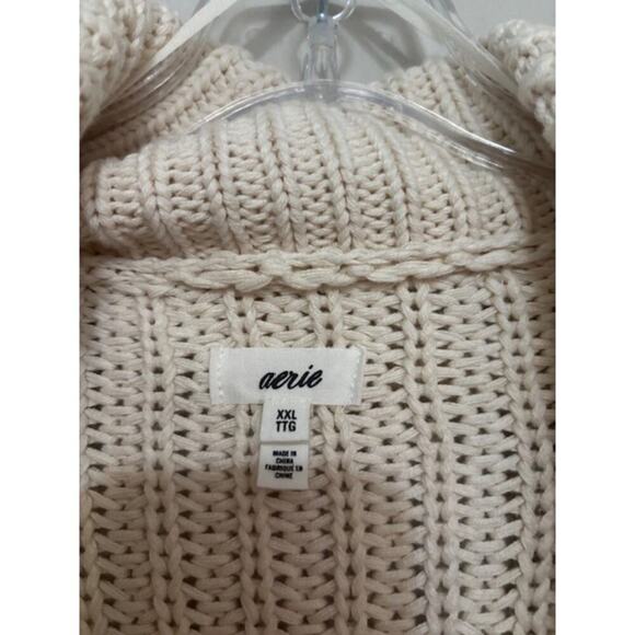 Aerie Sweater Zip Cardigan 2XL Chunky Knit Wide Collar Off White Cozy XXL - Picture 6 of 7